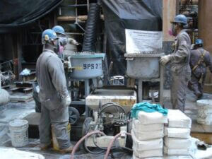 on-site cementitious grout operation